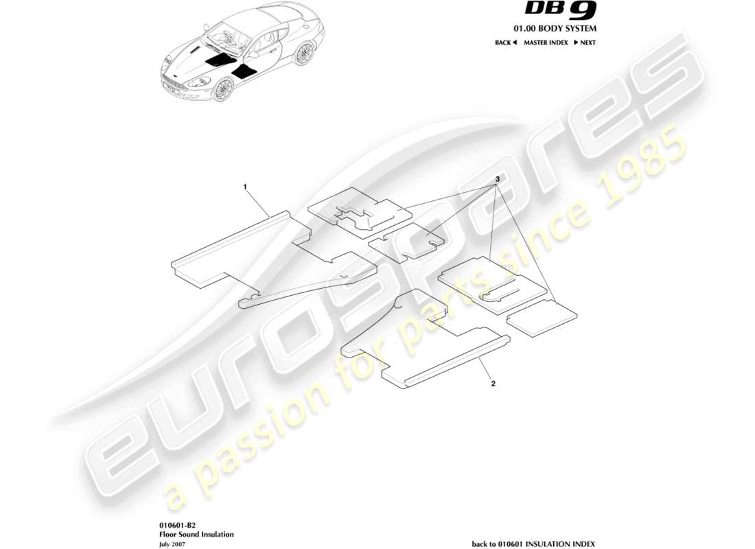 aston martin db9 (2011) floor sound insulation part diagram