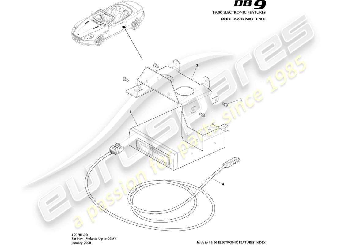 aston martin db9 (2011) sat nav, volante, to 09my part diagram