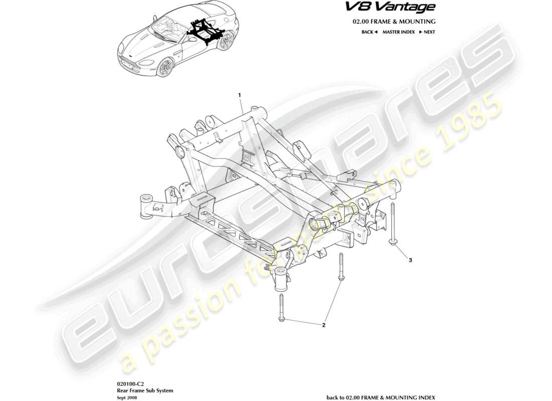 aston martin v8 vantage (2018) rear subframe part diagram