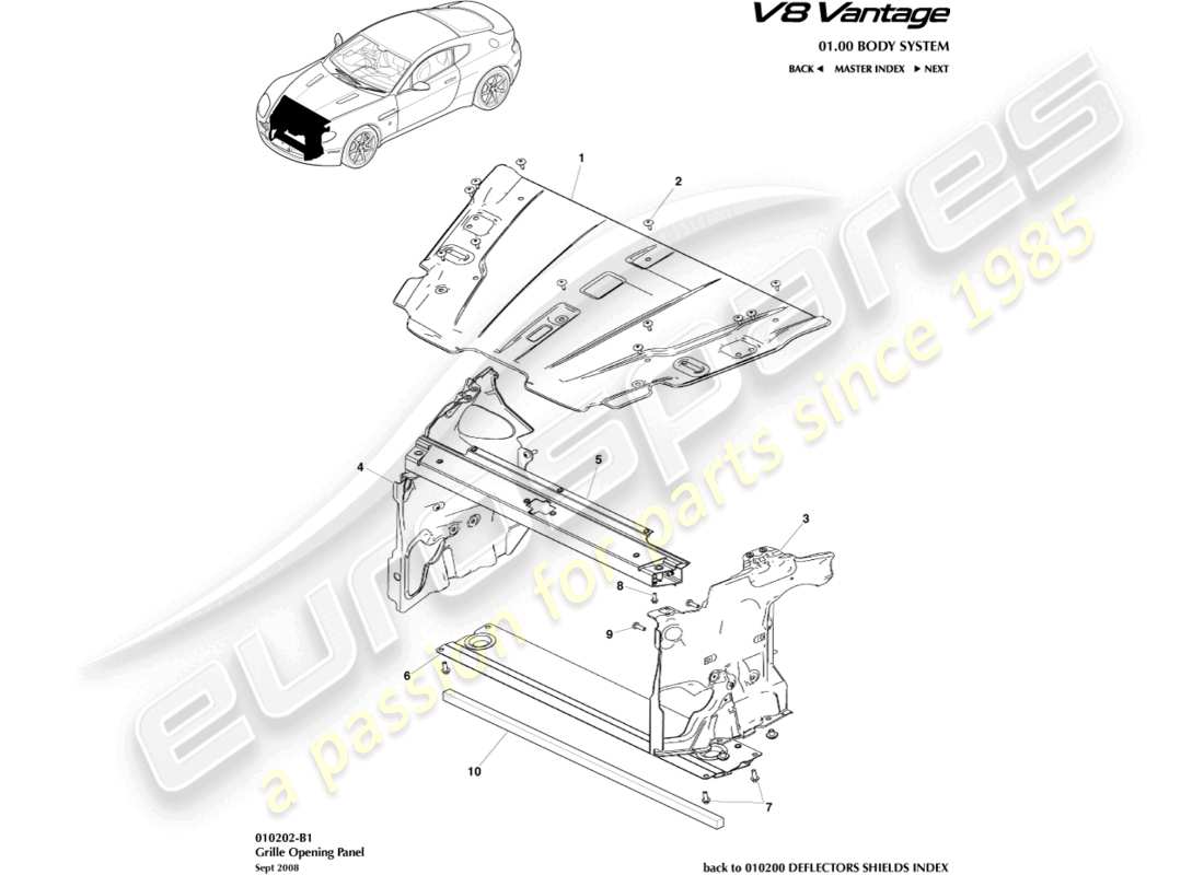 aston martin v8 vantage (2018) grille opening panel part diagram