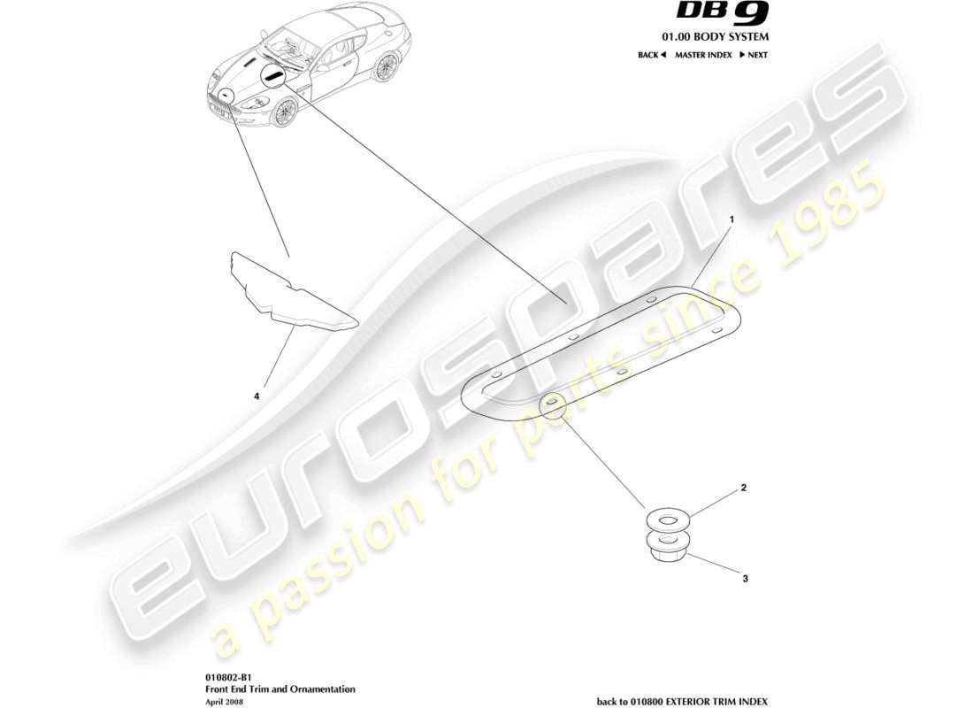 aston martin db9 (2008) front end trim part diagram