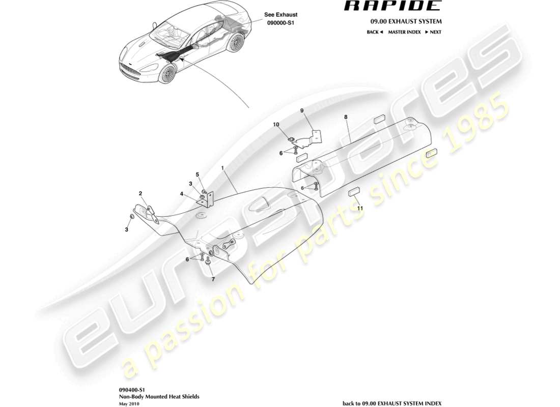 aston martin rapide (2012) heat shields, rear part diagram