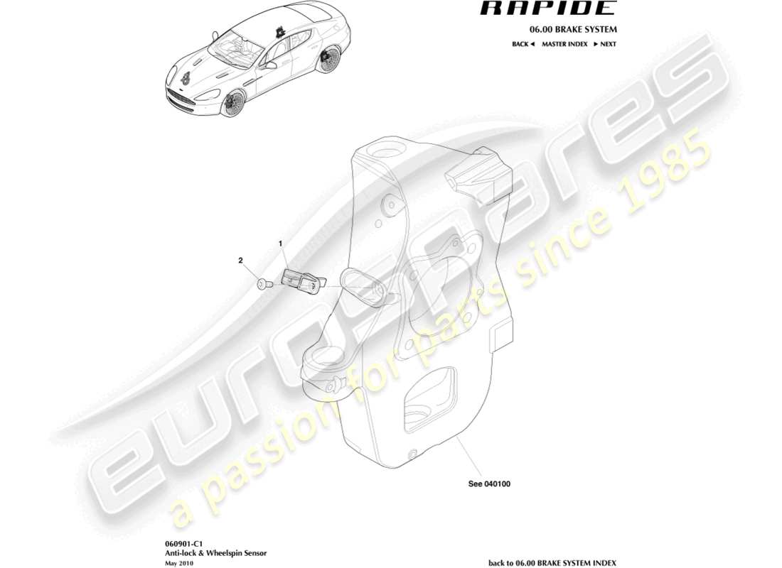 aston martin rapide (2010) wheel speed sensors parts diagram