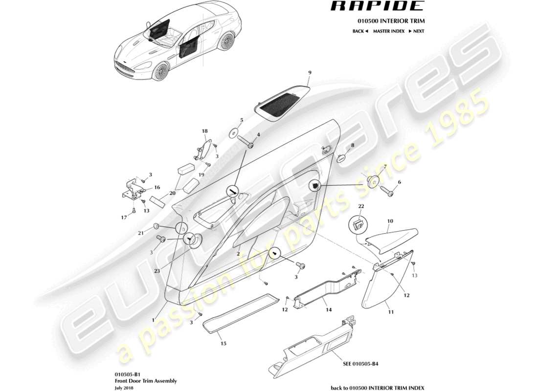 aston martin rapide (2010) front door trim panel part diagram