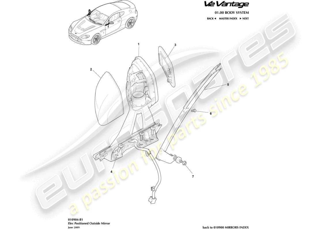 aston martin v12 vantage (2011) exterior rear view mirrors part diagram
