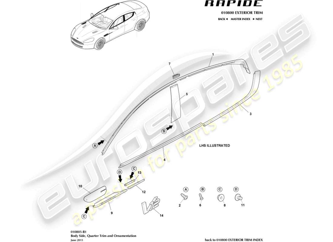 aston martin rapide (2010) body side trim part diagram