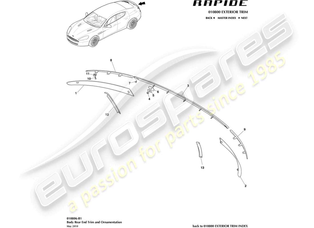 aston martin rapide (2010) rear end trim part diagram