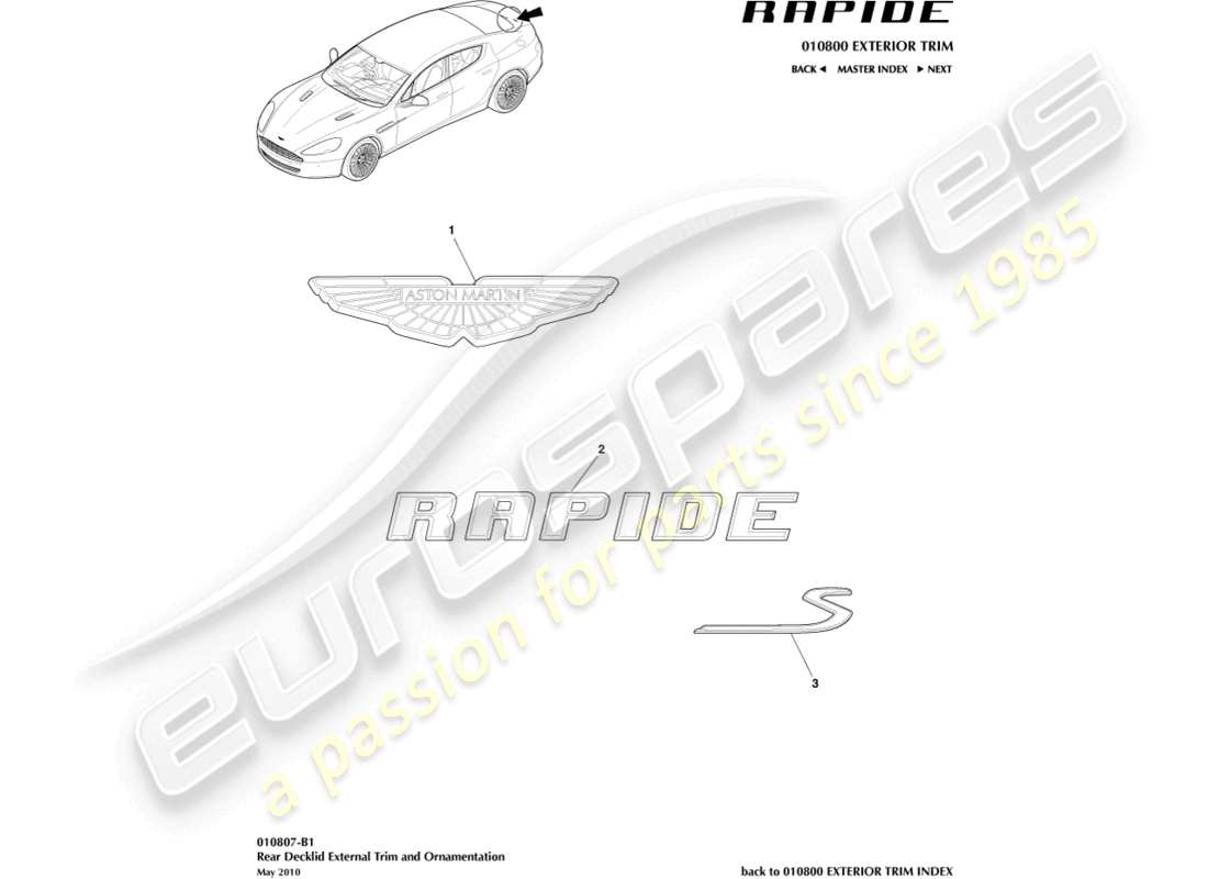 aston martin rapide (2010) badging part diagram