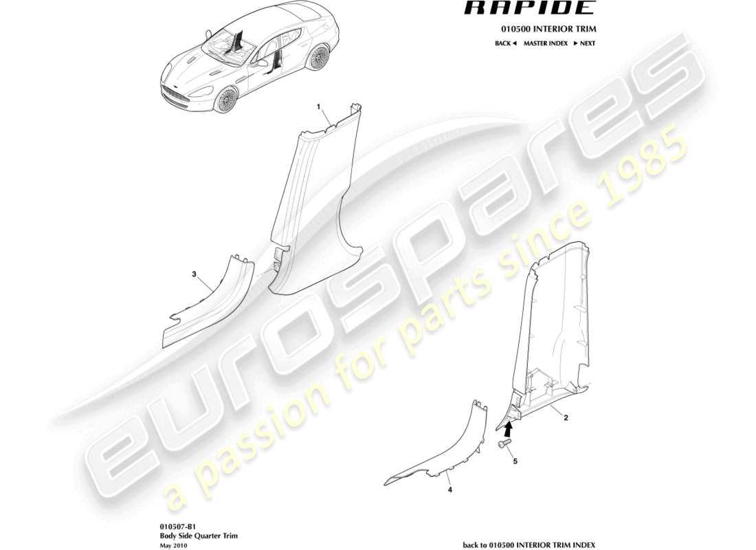 aston martin rapide (2010) rear quarter trim panel parts diagram