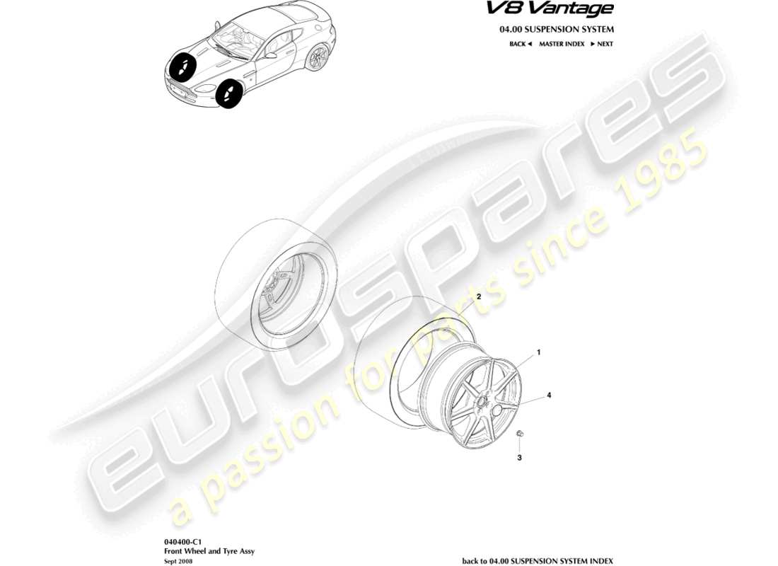aston martin v8 vantage (2015) front wheels & tyres, to 09my part diagram