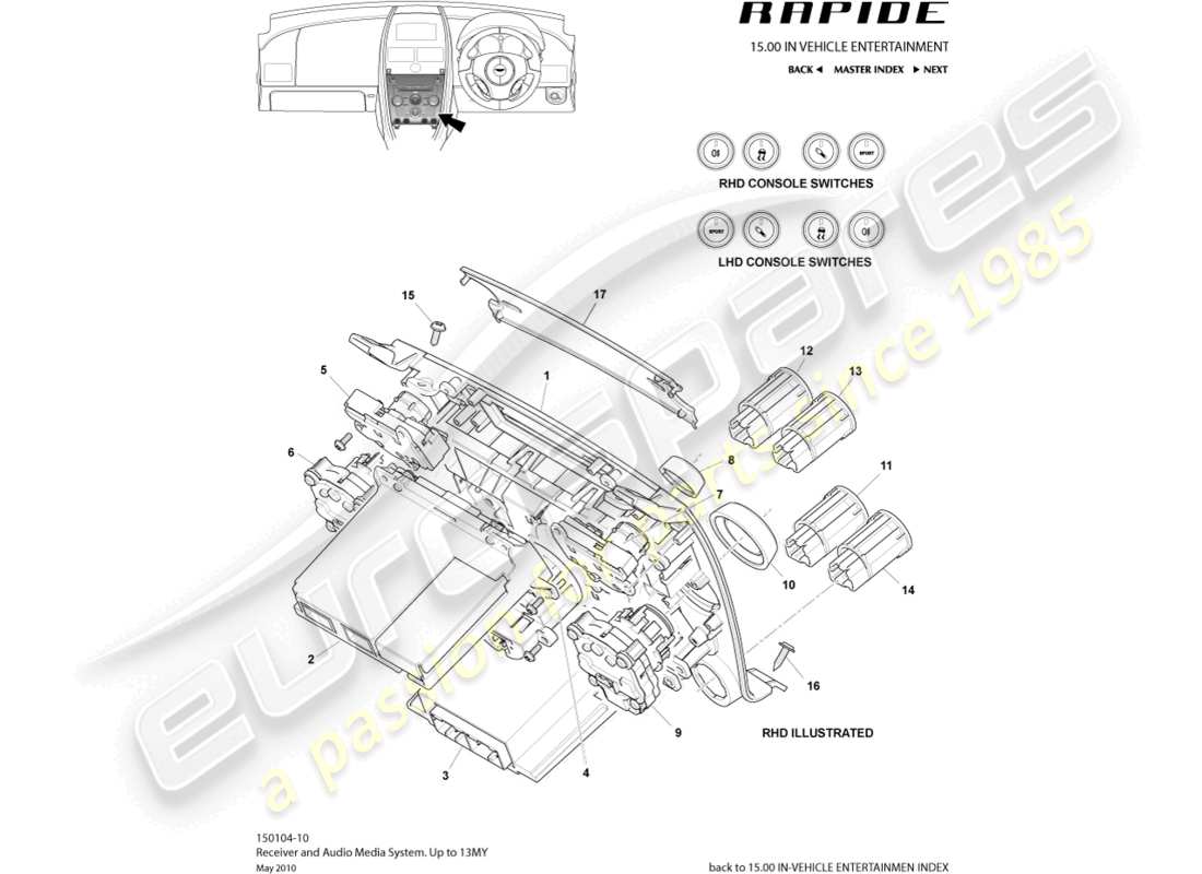 aston martin rapide (2010) media system, up to 13my parts diagram
