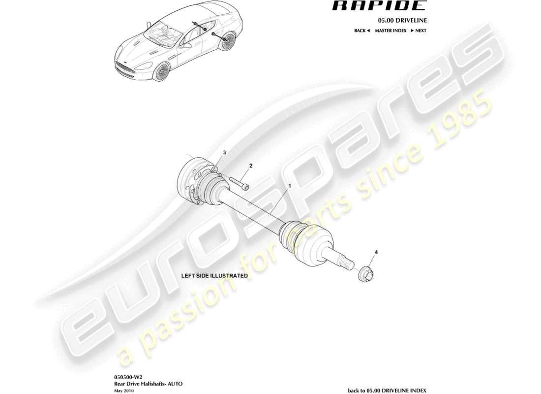 aston martin rapide (2010) rear halfshaft assembly part diagram