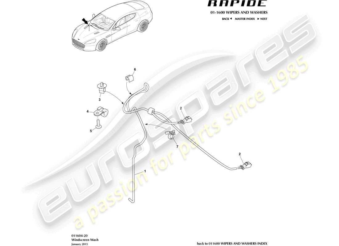 aston martin rapide (2016) windscreen wash part diagram