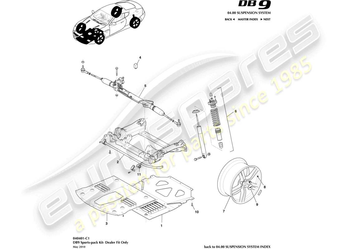 aston martin db9 (2009) sports pack kit, 2007 part diagram