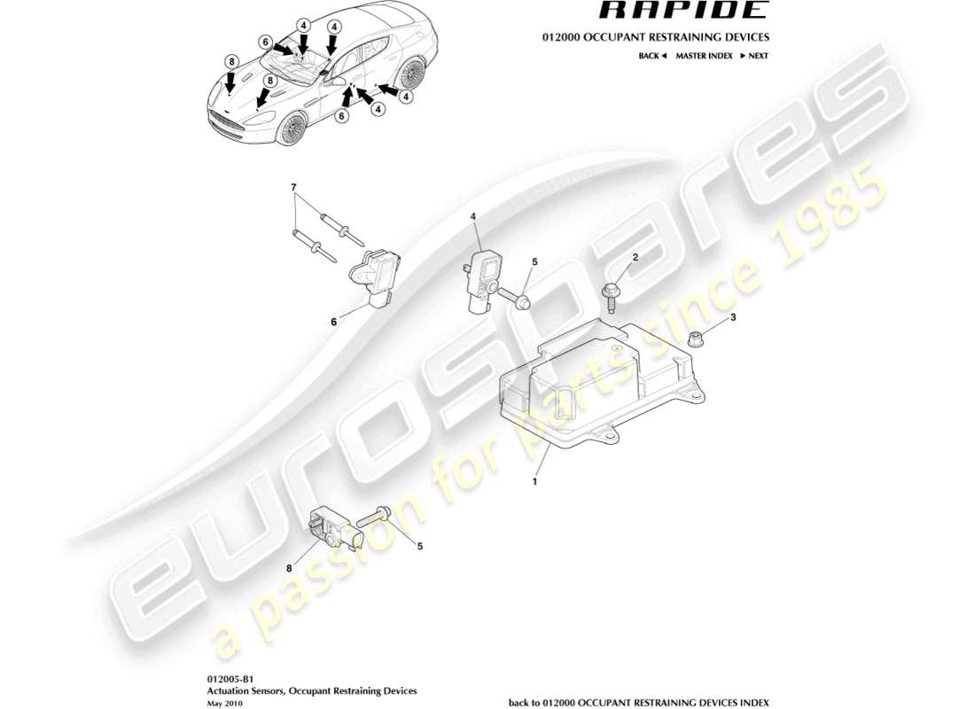 aston martin rapide (2010) actuation sensors part diagram