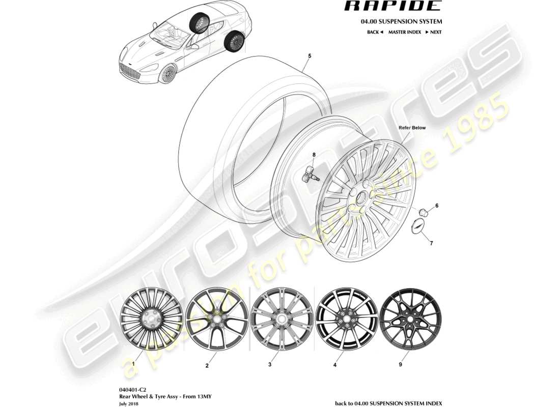 aston martin rapide (2018) wheel & tyres, rear from 13my part diagram