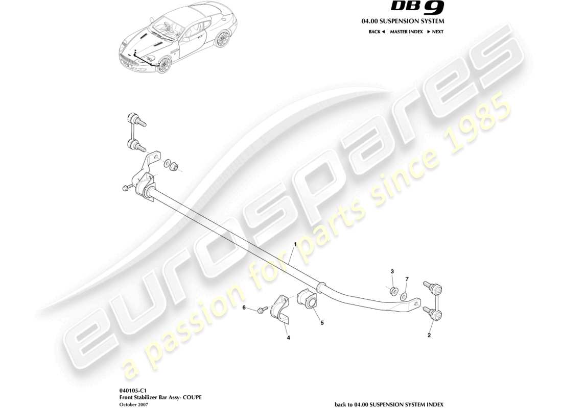 aston martin db9 (2006) front stabiliser bar, coupe part diagram