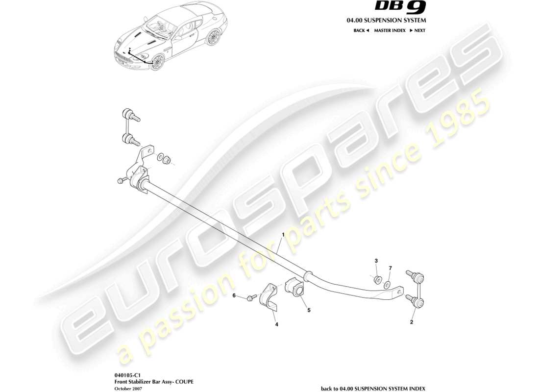 aston martin db9 (2006) front stabiliser bar, coupe parts diagram