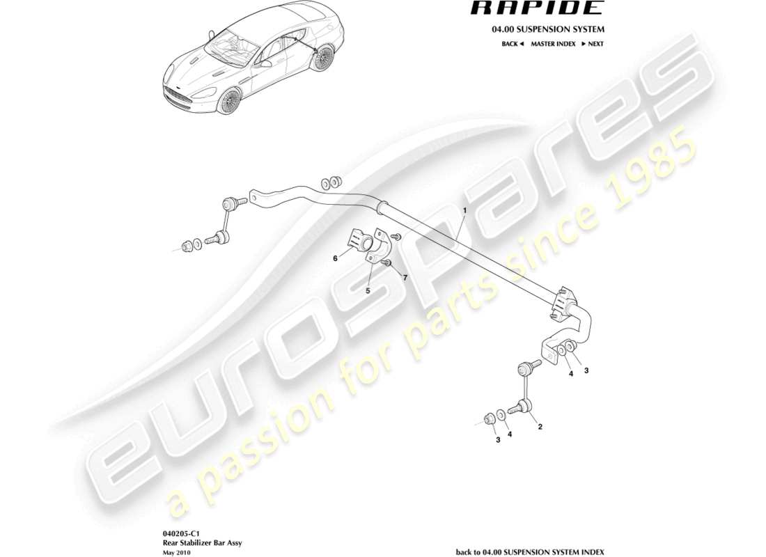 aston martin rapide (2010) rear stabiliser bar part diagram