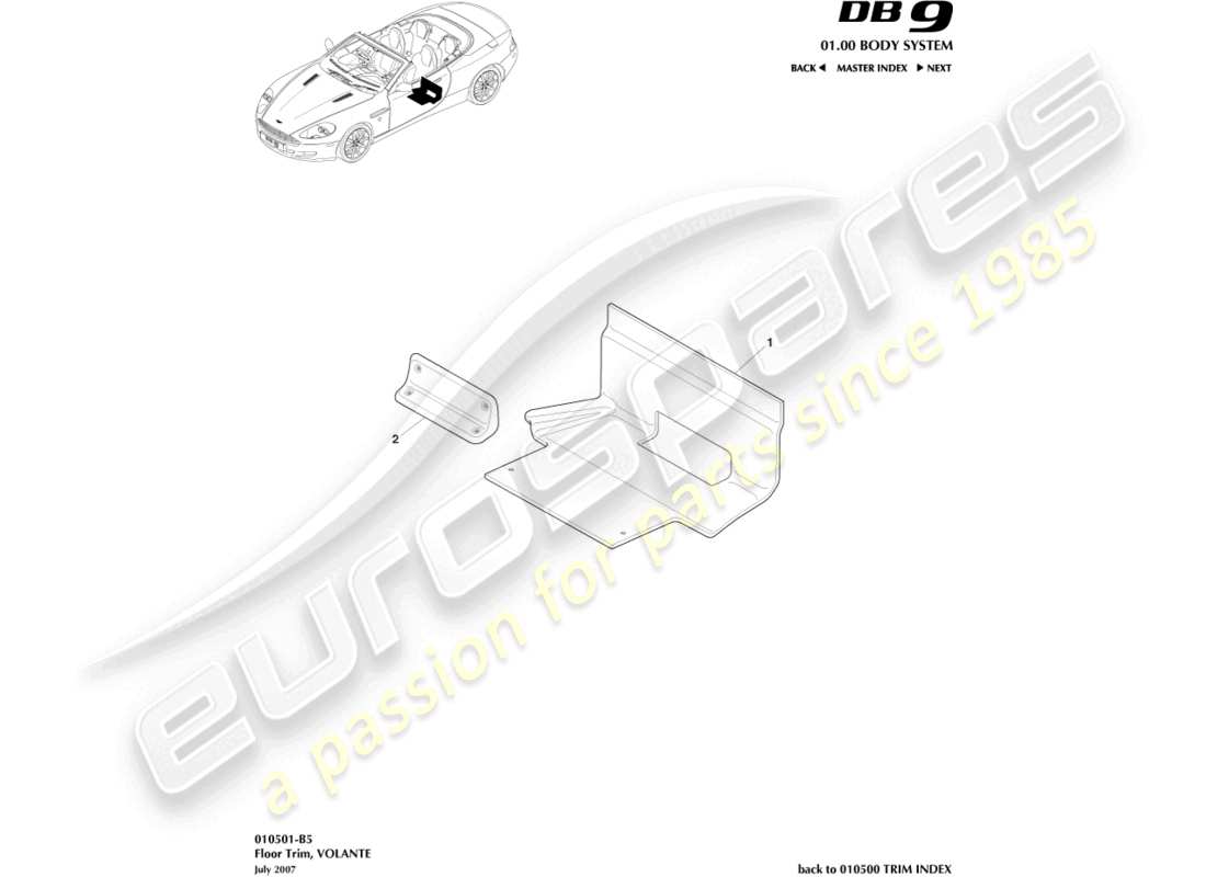 aston martin db9 (2011) floor trim, volante part diagram