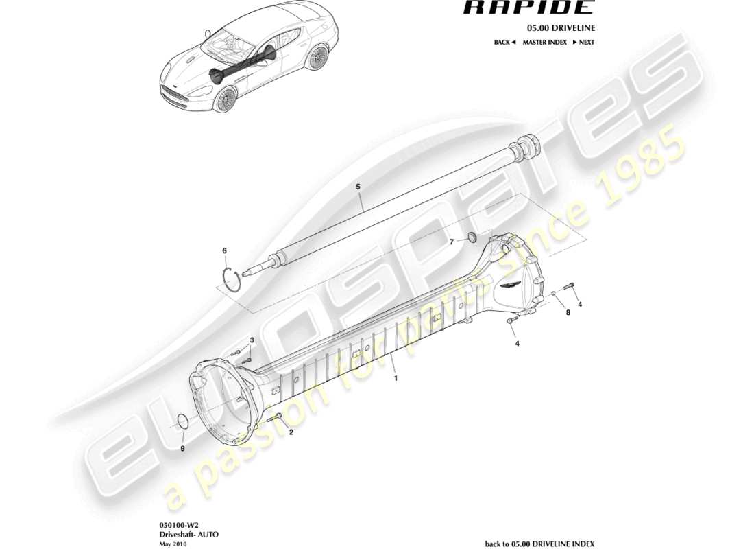 aston martin rapide (2010) torque tube assembly, 6 spd part diagram