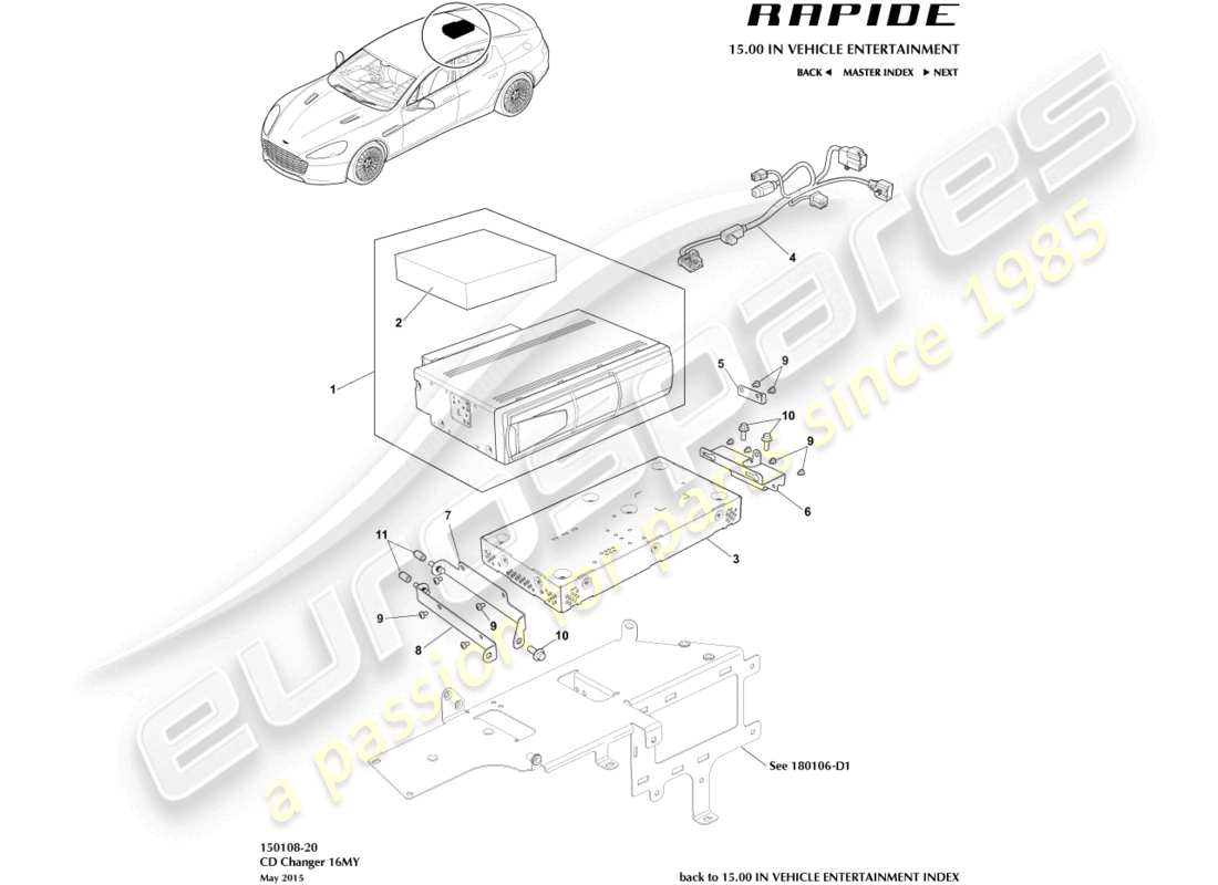 aston martin rapide (2010) cd changer, 16my on part diagram