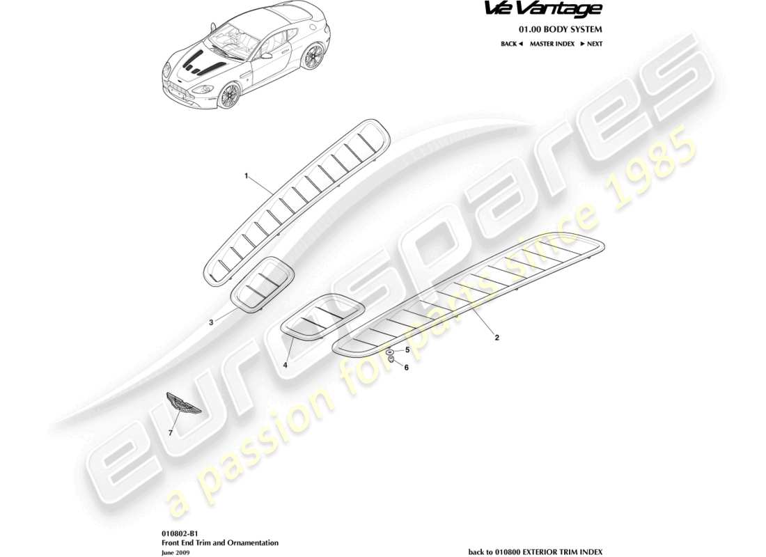 aston martin v12 vantage (2012) front end trim part diagram