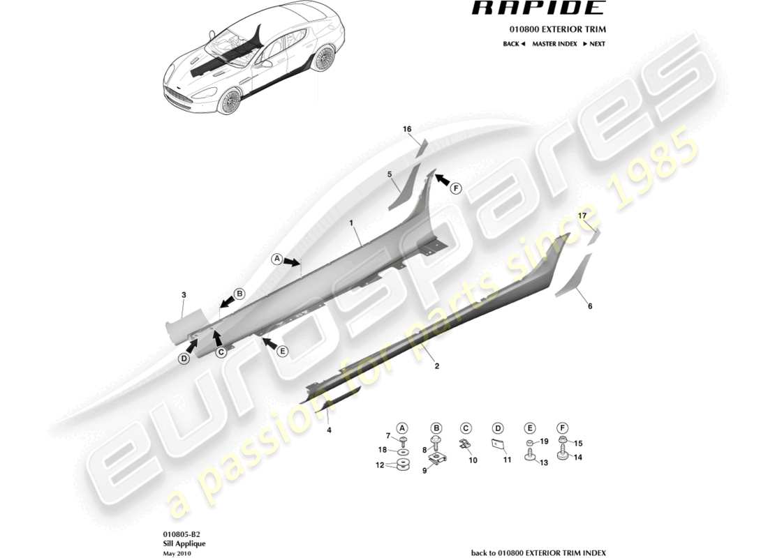 aston martin rapide (2017) sill applique part diagram