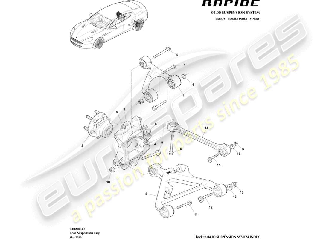 aston martin rapide (2014) rear suspension assembly part diagram