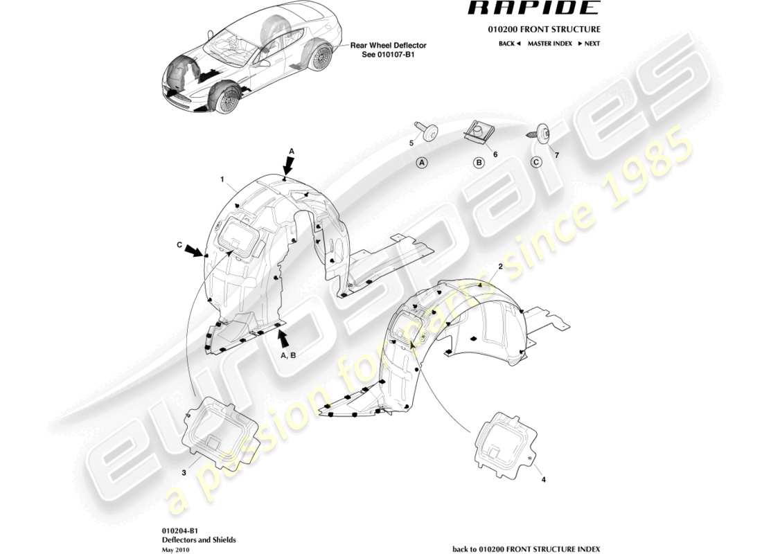 aston martin rapide (2014) front wheel arches part diagram