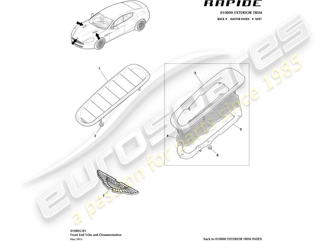 aston martin rapide (2010) front end trim part diagram