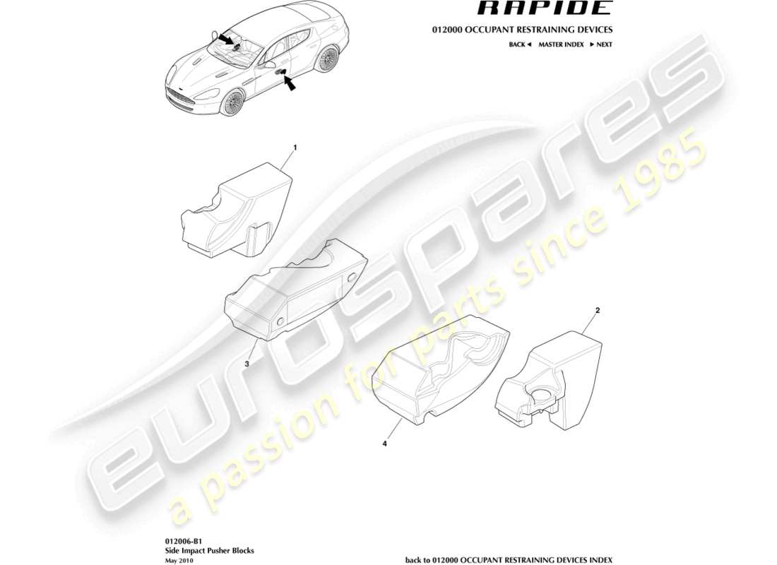 aston martin rapide (2010) side impact blocks part diagram