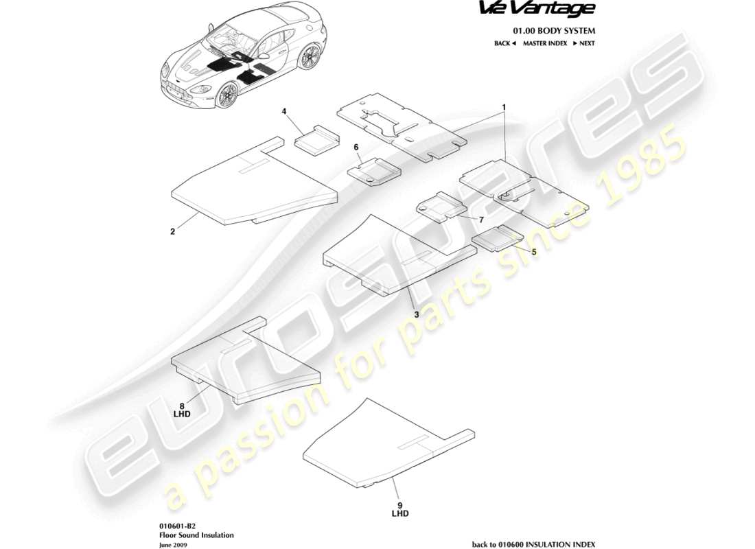 aston martin v12 vantage (2012) floor sound insulation part diagram