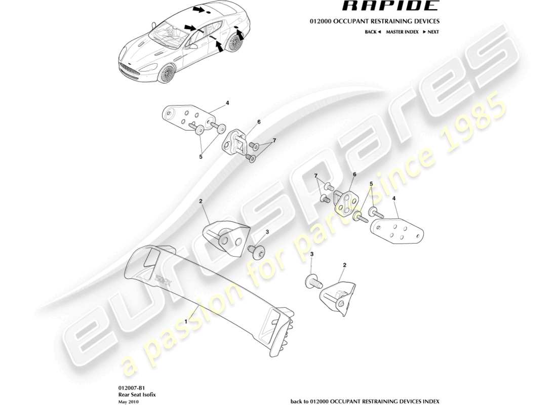 aston martin rapide (2010) isofix tether brackets part diagram