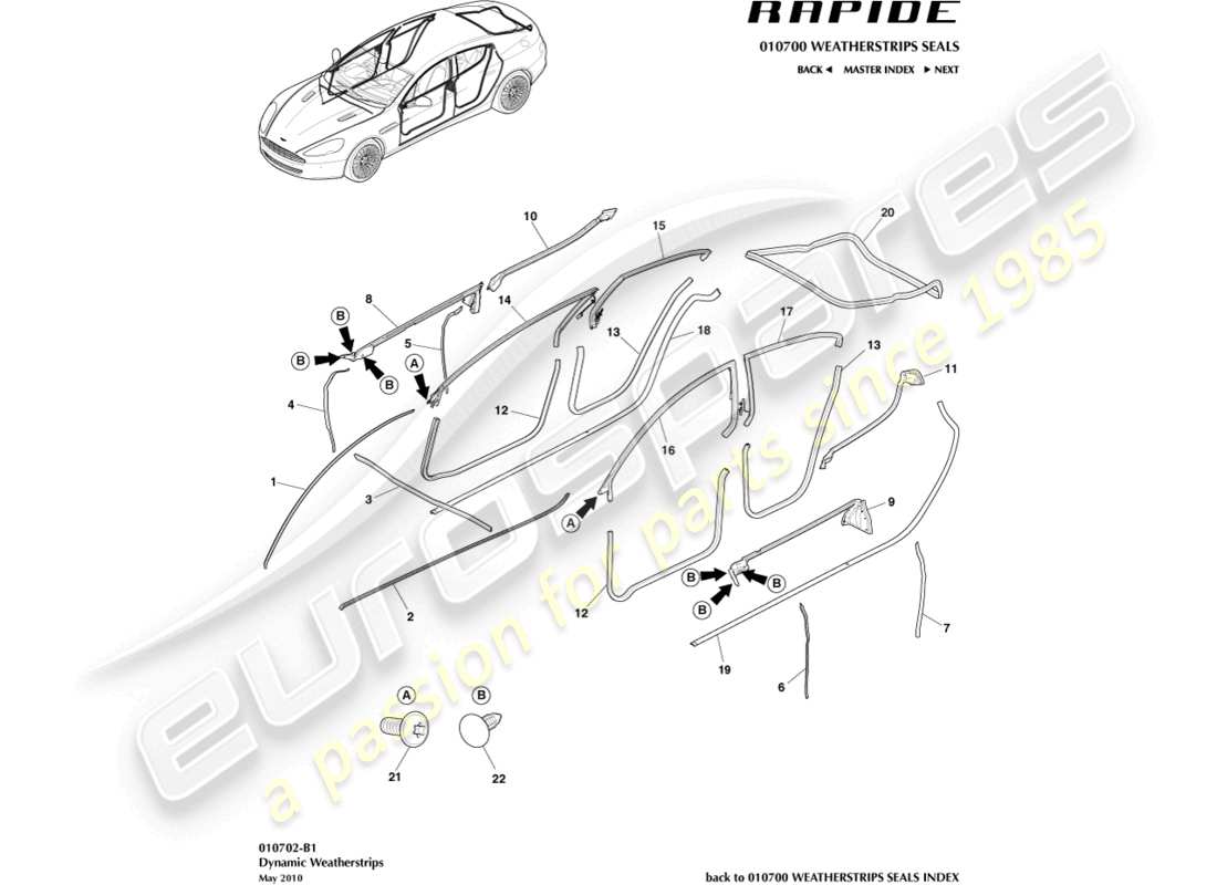 aston martin rapide (2010) dynamic weatherstrips part diagram