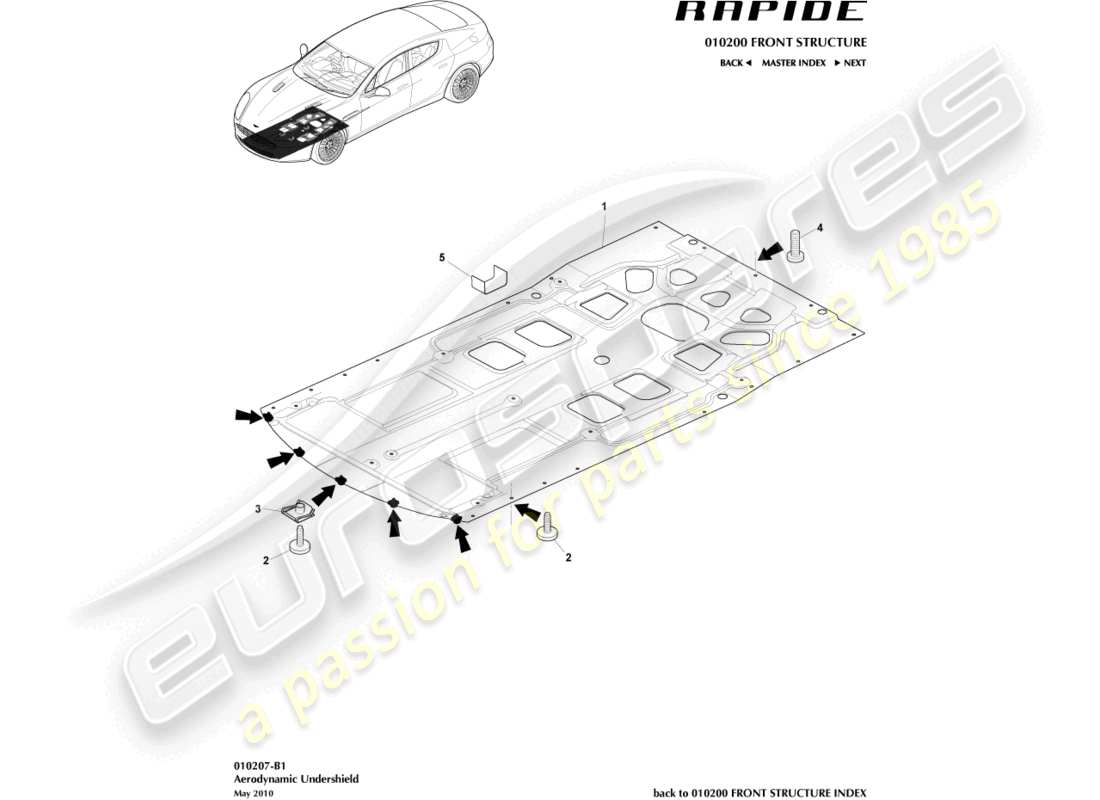 aston martin rapide (2010) front undershield part diagram