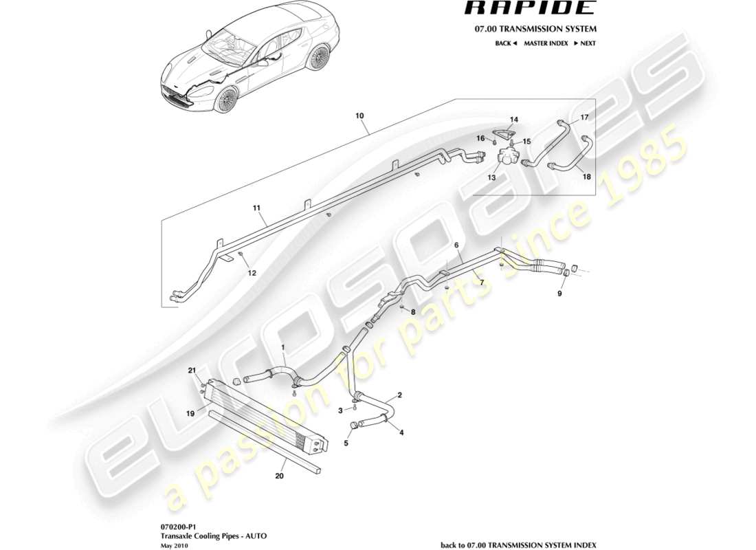 aston martin rapide (2010) transmission oil cooler part diagram