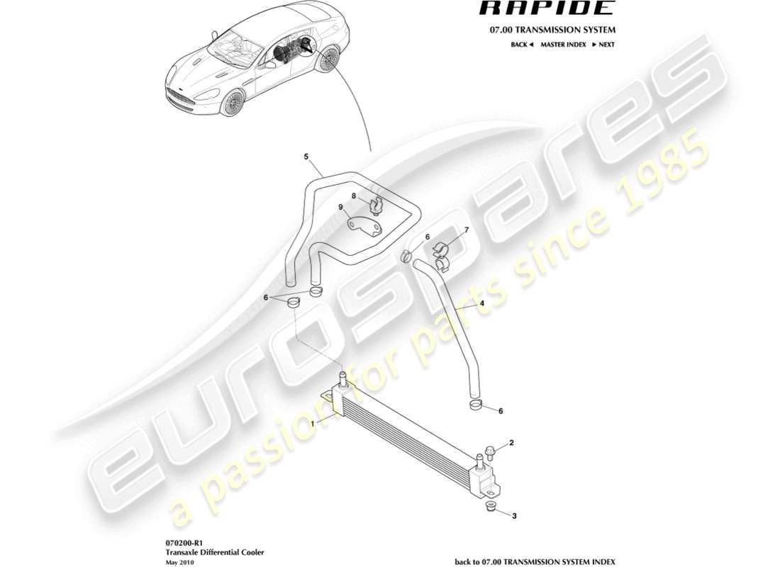 aston martin rapide (2010) differential oil cooler part diagram