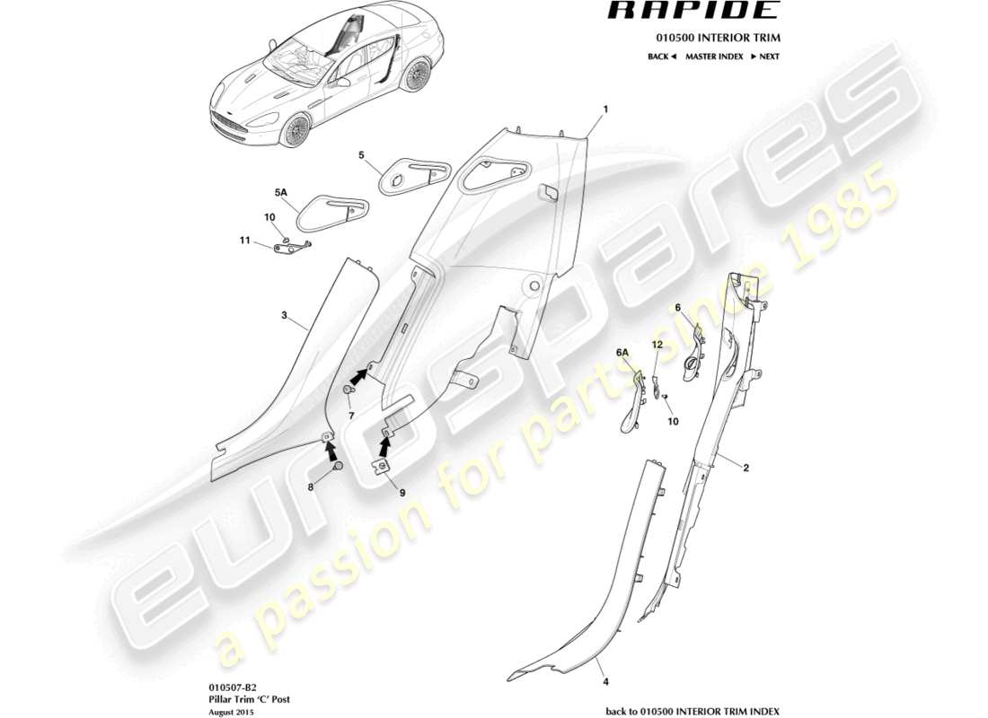 aston martin rapide (2018) c pillar trim part diagram