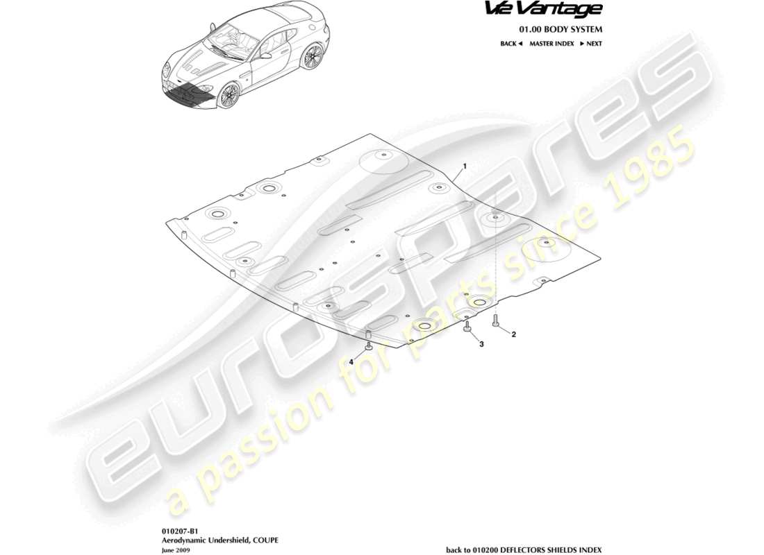 aston martin v12 vantage (2012) front undershield, coupe part diagram
