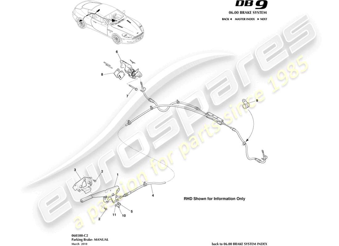 aston martin db9 (2008) parking brake part diagram