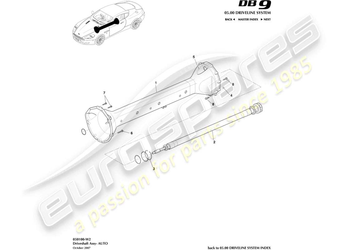 aston martin db9 (2011) driveshaft assembly, auto part diagram