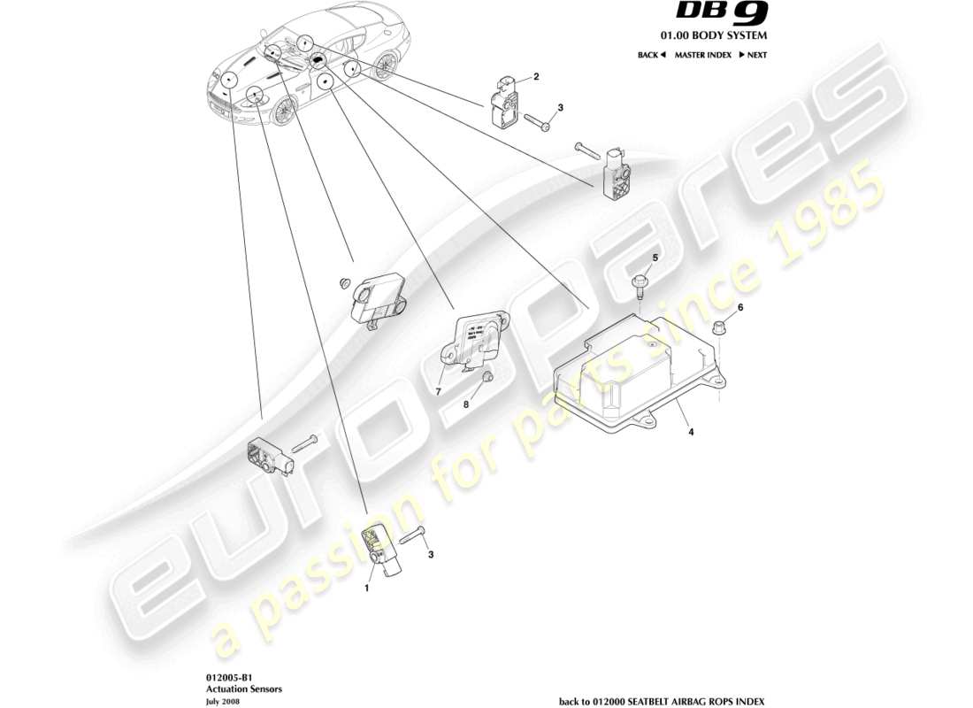 aston martin db9 (2011) actuation sensors part diagram