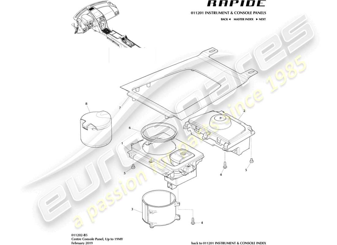 aston martin rapide (2017) centre console panel part diagram