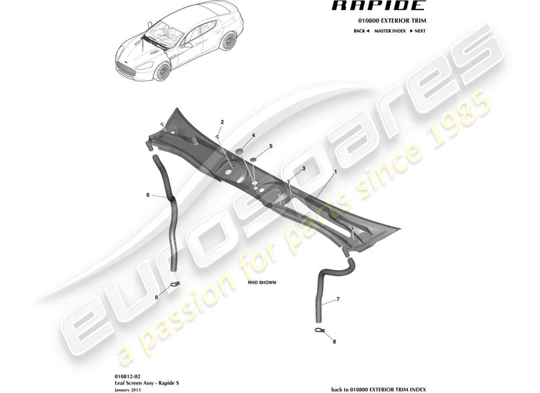 aston martin rapide (2010) leaf screen part diagram