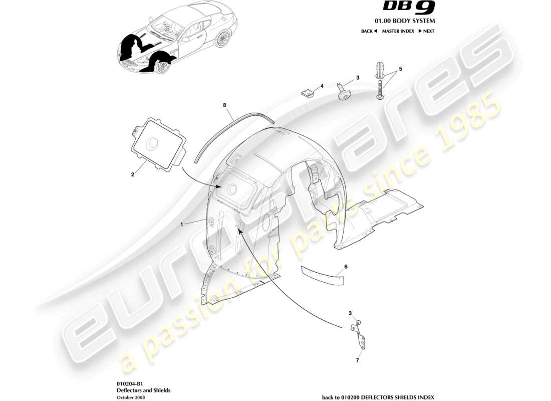 aston martin db9 (2006) front wheel arches part diagram