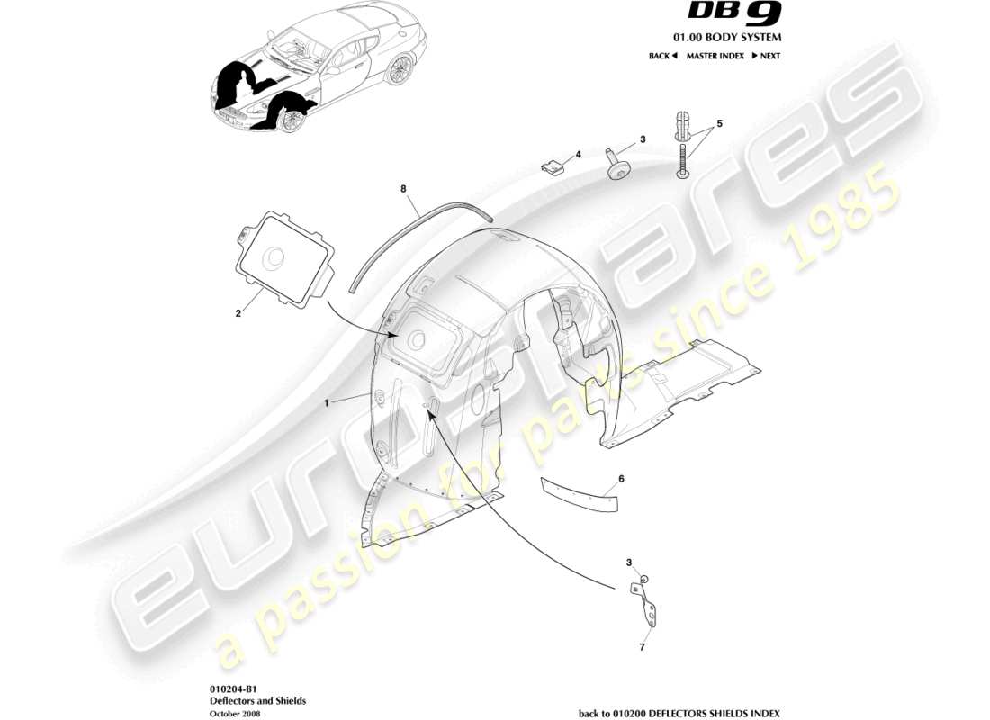 aston martin db9 (2006) front wheel arches parts diagram