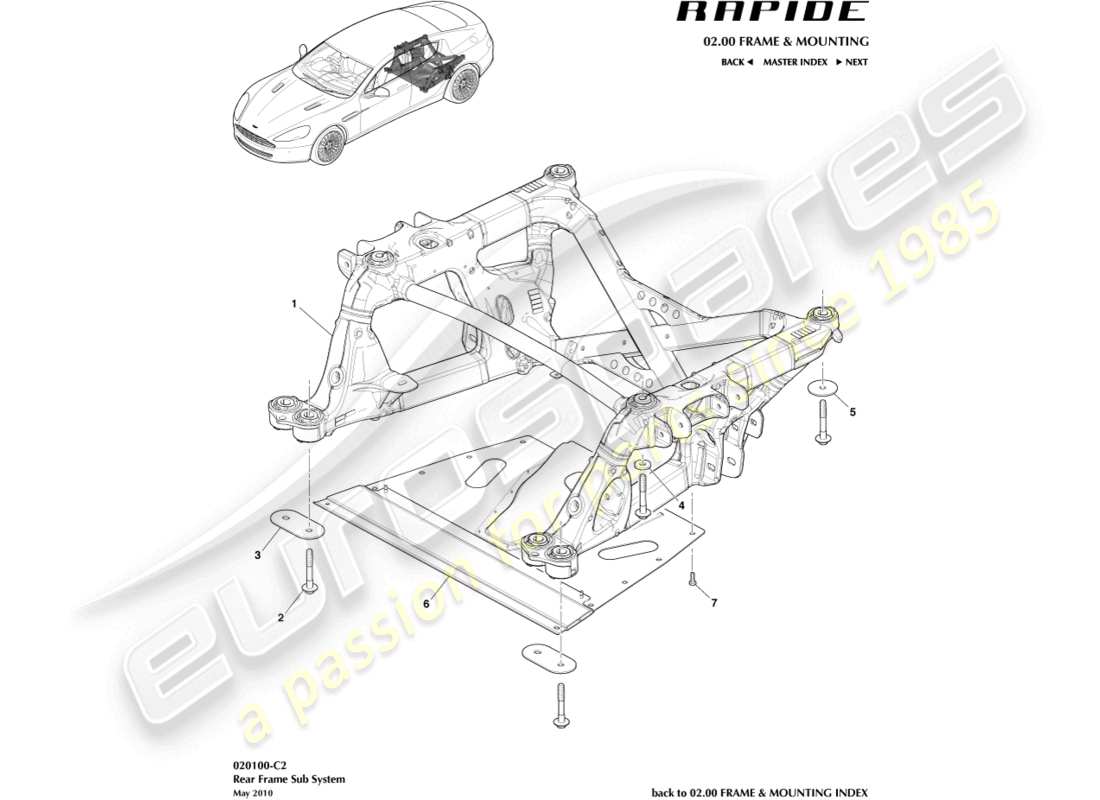 aston martin rapide (2010) rear subframe part diagram