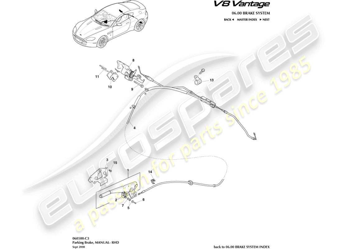 aston martin v8 vantage (2015) parking brake, rhd part diagram