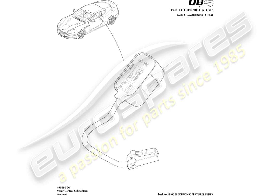 aston martin dbs (2010) voice control subsystem part diagram